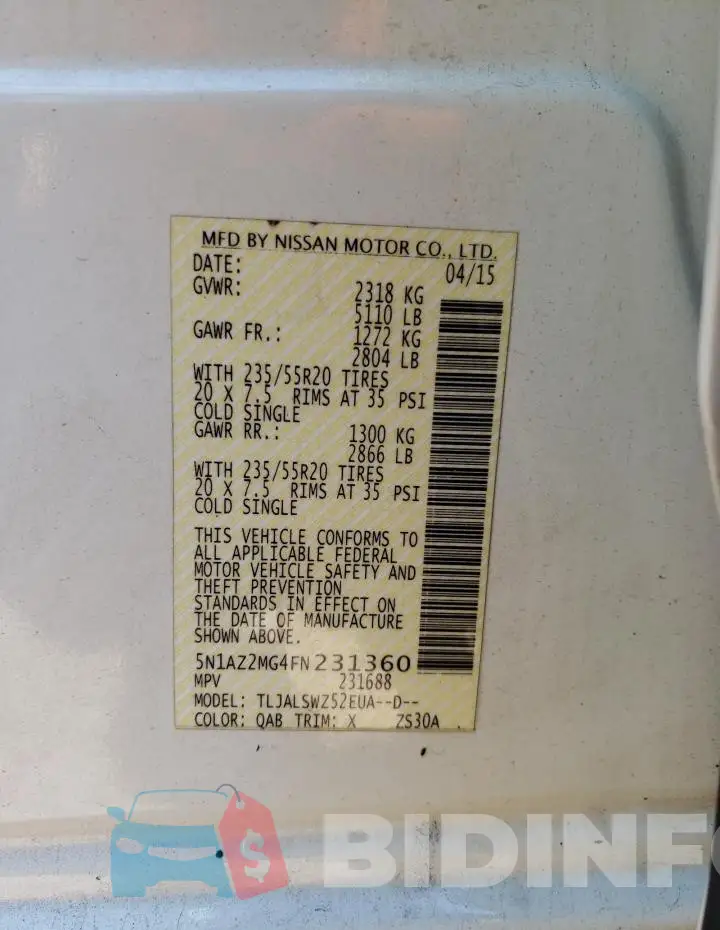 5N1AZ2MG4FN231360 Photo# 13