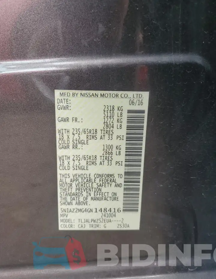 5N1AZ2MG4GN148416 Photo# 13