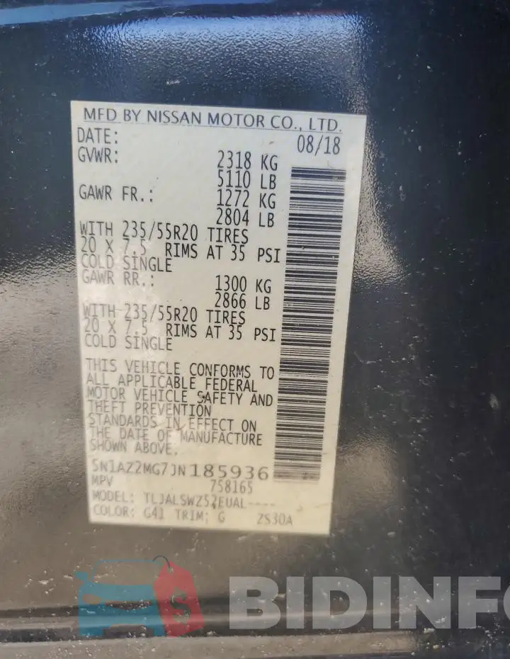 5N1AZ2MG7JN185936 Photo# 13