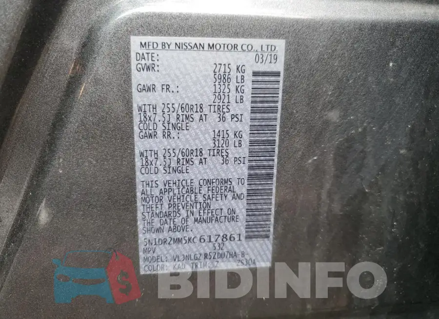 5N1DR2MM5KC617861 Photo# 13