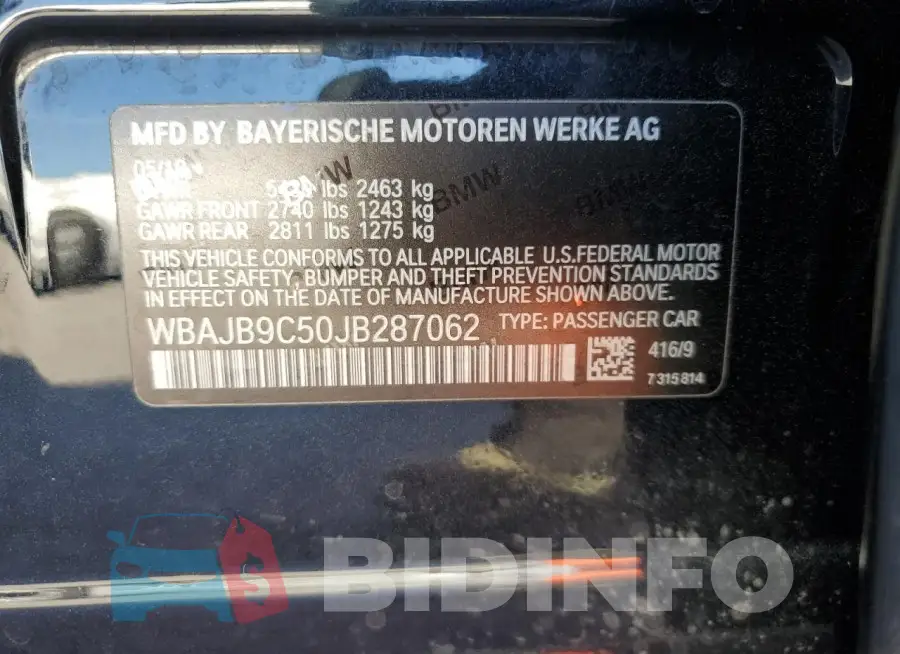 WBAJB9C50JB287062 Photo# 12