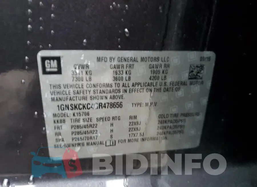 1GNSKCKC4GR478656 Photo# 12