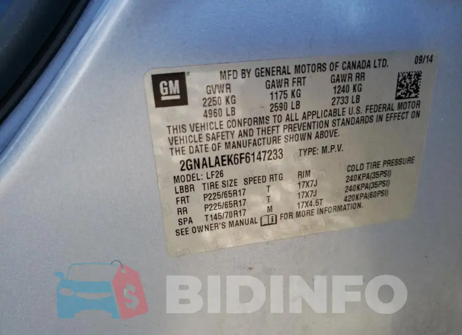2GNALAEK6F6147233 Photo# 12