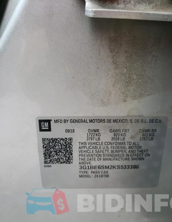 3G1BE6SM2KS533386 Photo# 12