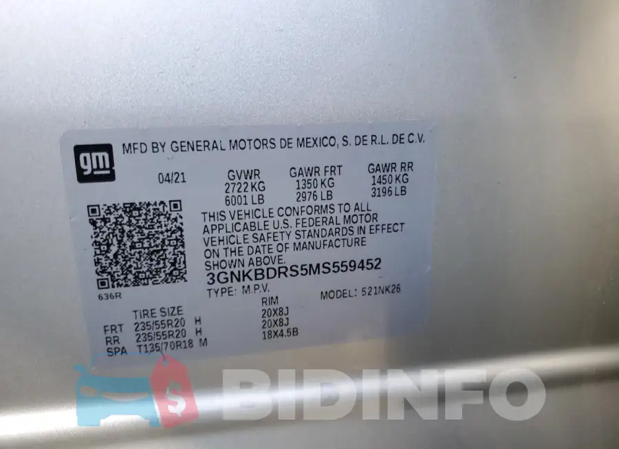3GNKBDRS5MS559452 Photo# 13