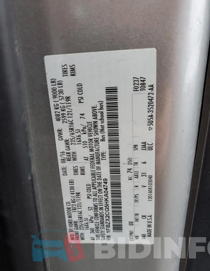 1FBZX2CG5HKA04749 Photo# 12