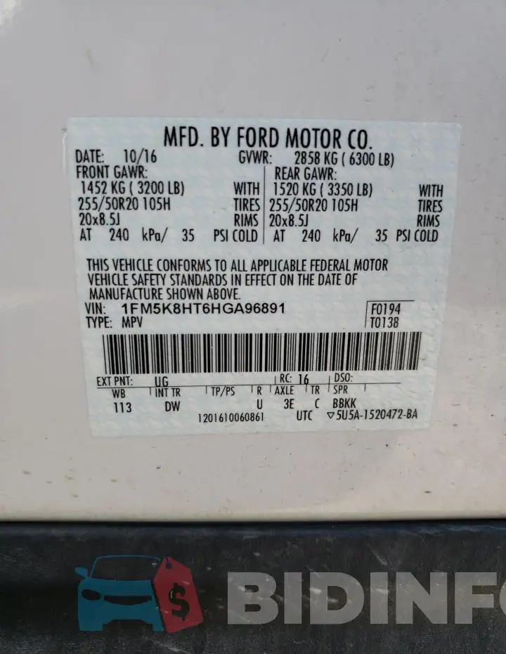 1FM5K8HT6HGA96891 Photo# 12