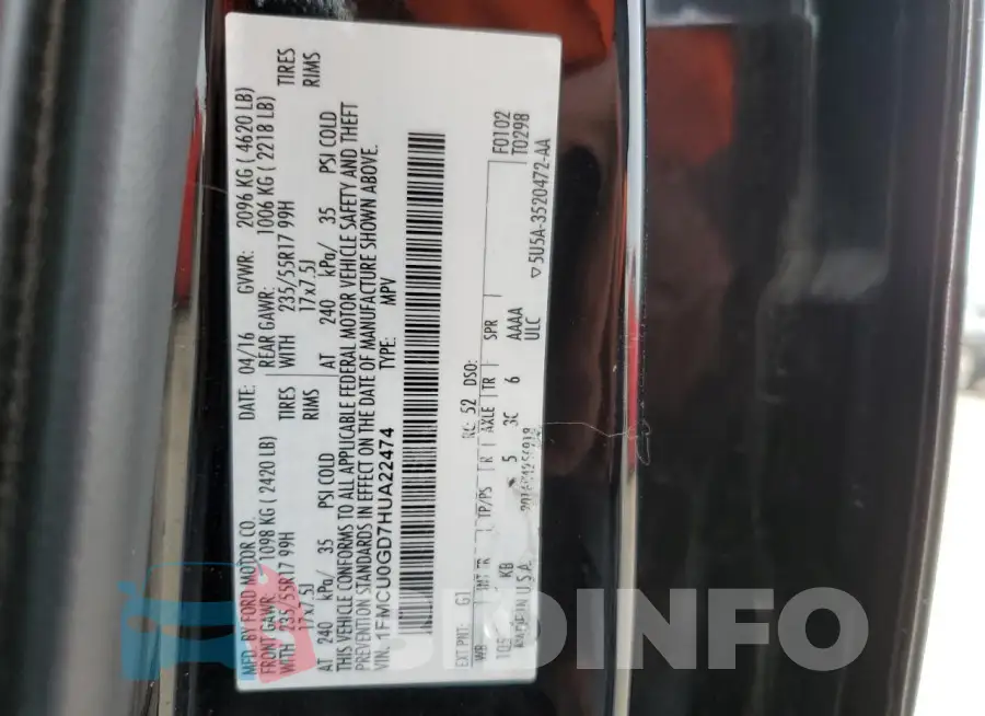 1FMCU0GD7HUA22474 Photo# 12