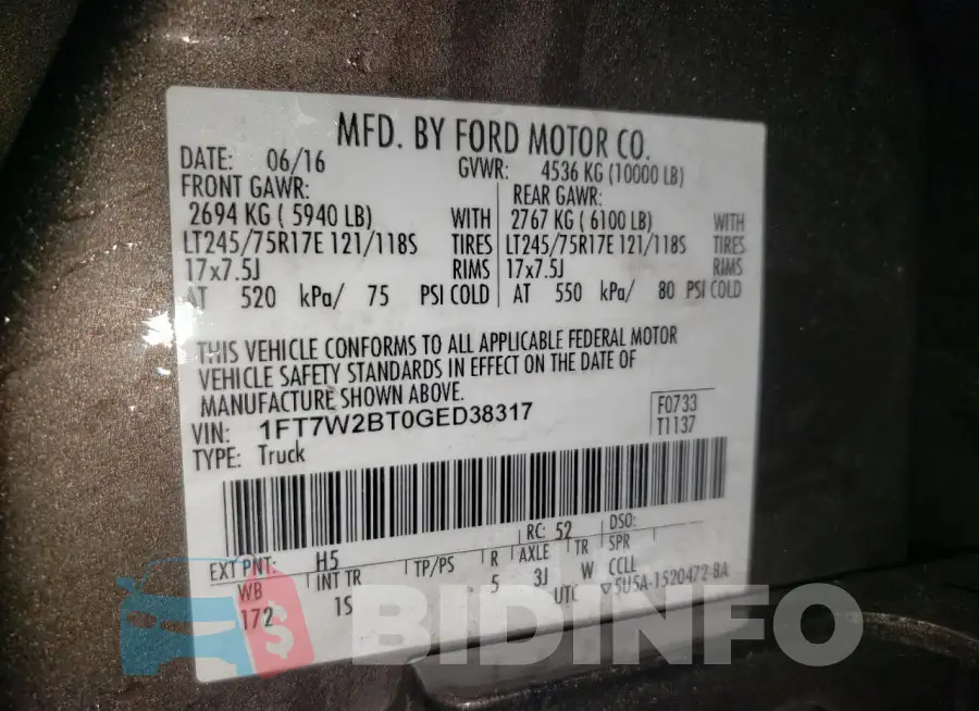 1FT7W2BT0GED38317 Photo# 12