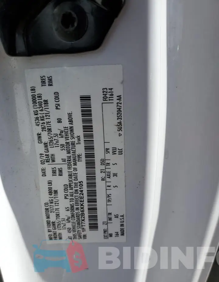 1FT7X2B6XKEE24105 Photo# 12