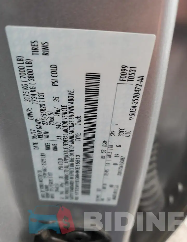 1FTEW1EG9HKE15513 Photo# 12