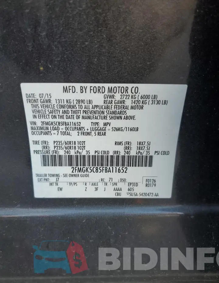 2FMGK5C85FBA11652 Photo# 14
