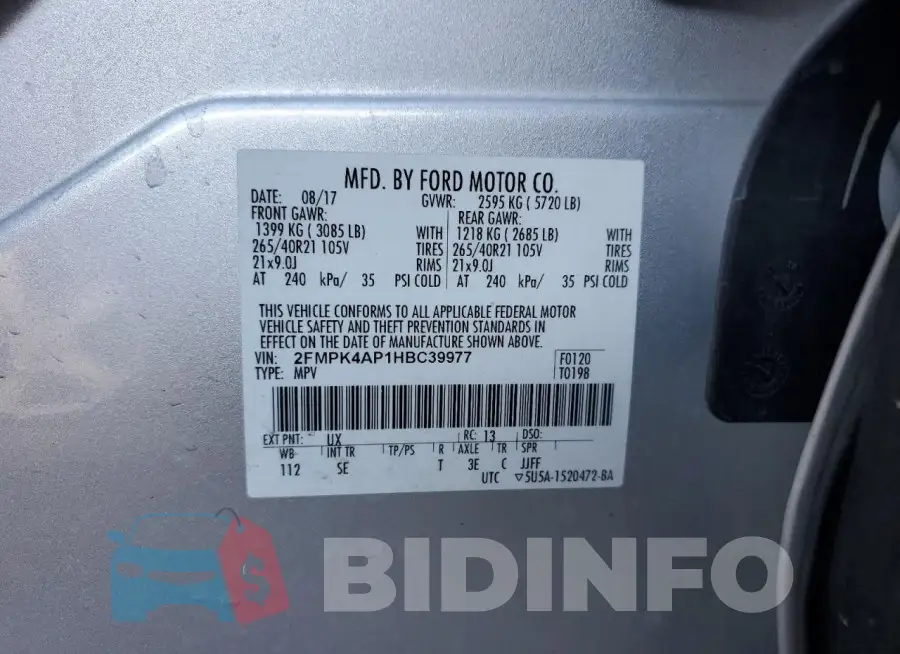 2FMPK4AP1HBC39977 Photo# 13