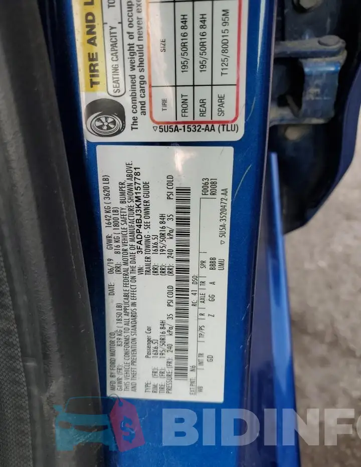 3FADP4BJ3KM157781 Photo# 12