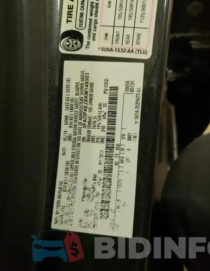 3FADP4EJXKM149303 Photo# 12