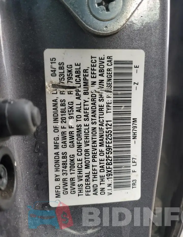 19XFB2F59FE255121 Photo# 12
