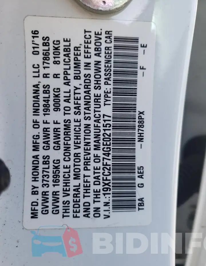 19XFC2F74GE021517 Photo# 13