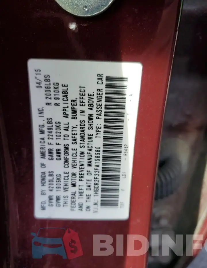 1HGCR2F33FA158580 Photo# 12