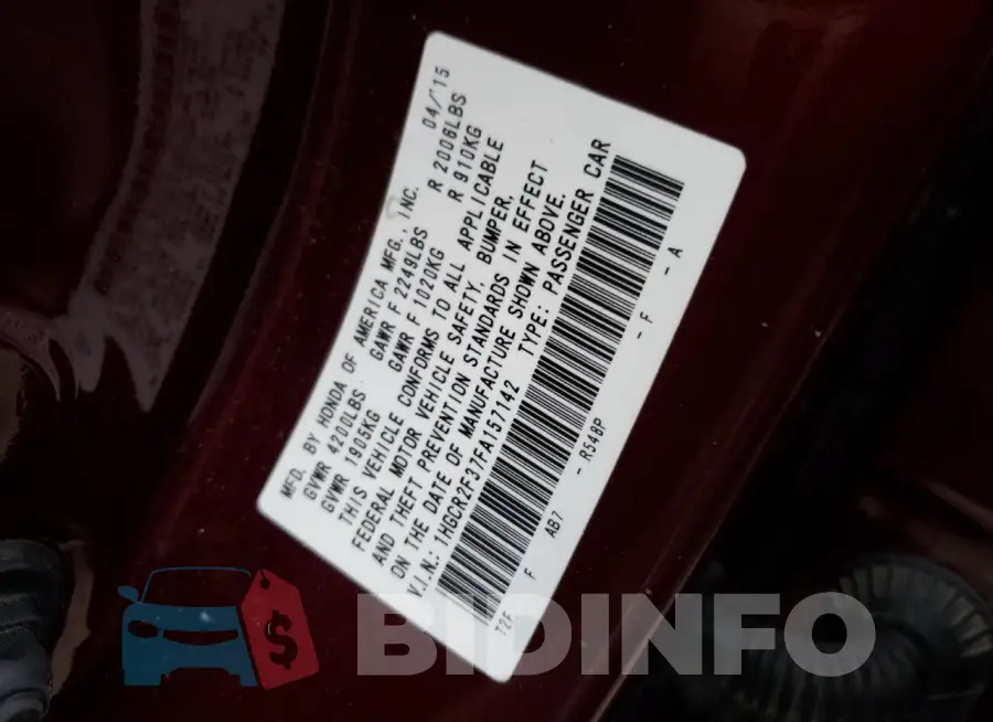 1HGCR2F37FA157142 Photo# 12