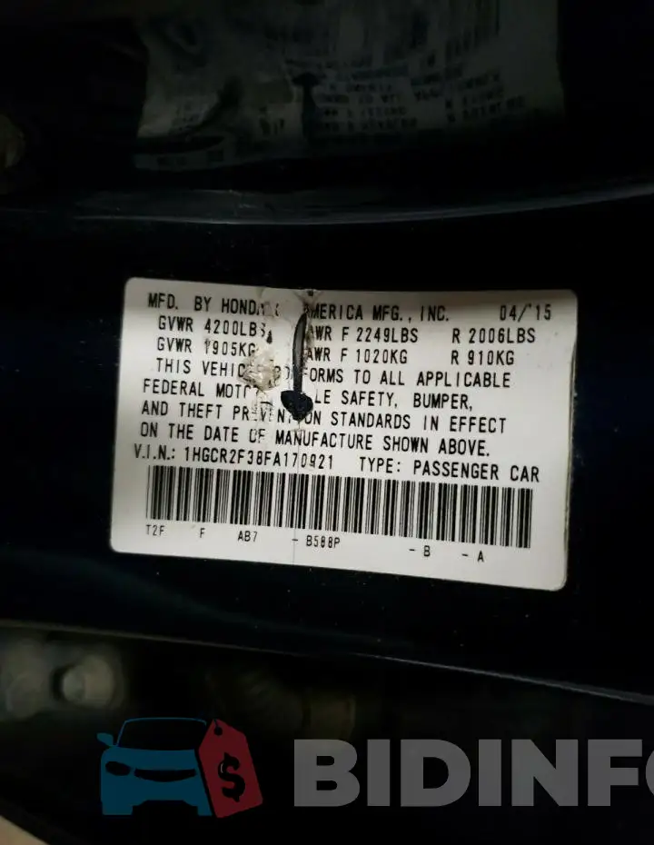 1HGCR2F38FA170921 Photo# 12