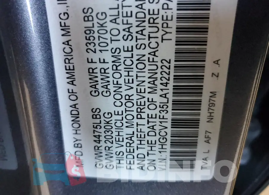 1HGCV1F35LA142222 Photo# 12
