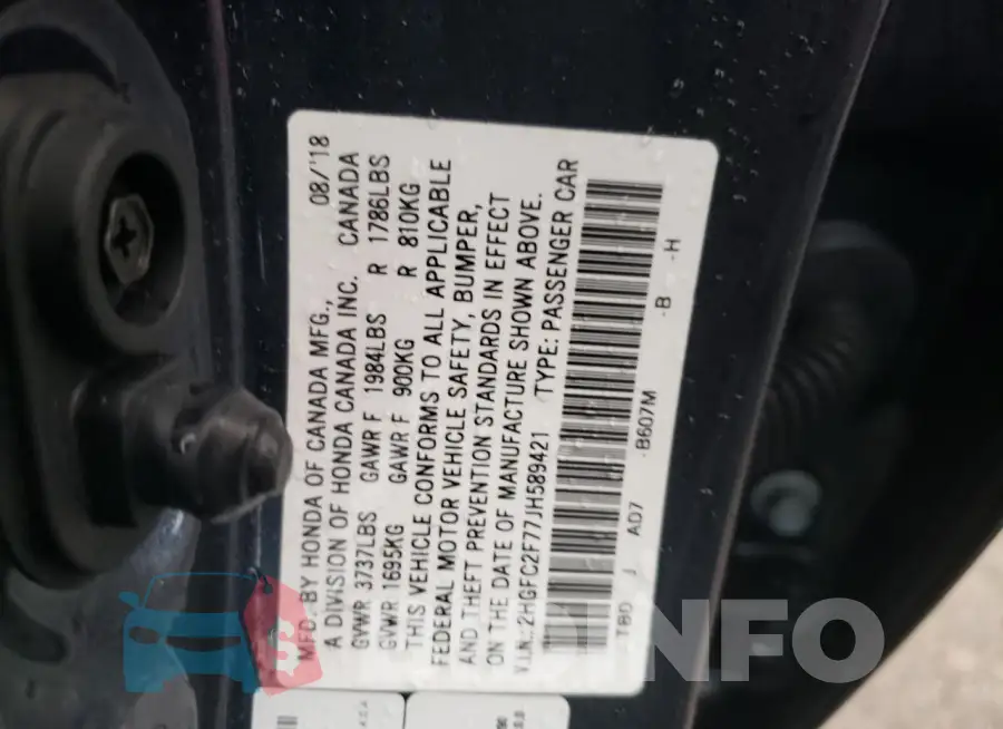 2HGFC2F77JH589421 Photo# 13
