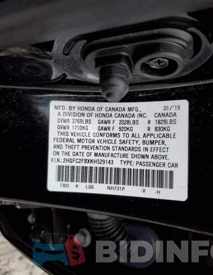 2HGFC2F8XKH529143 Photo# 13