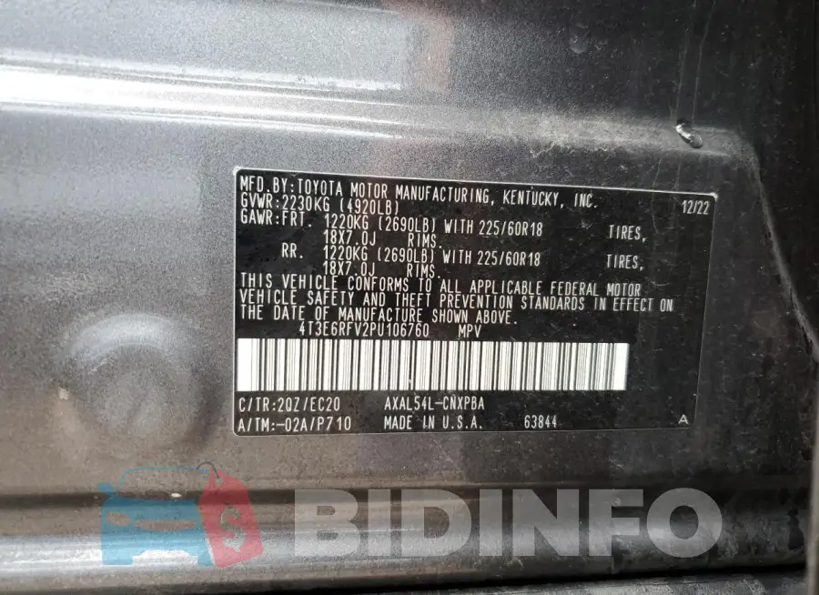 4T3E6RFV2PU106760 Photo# 13