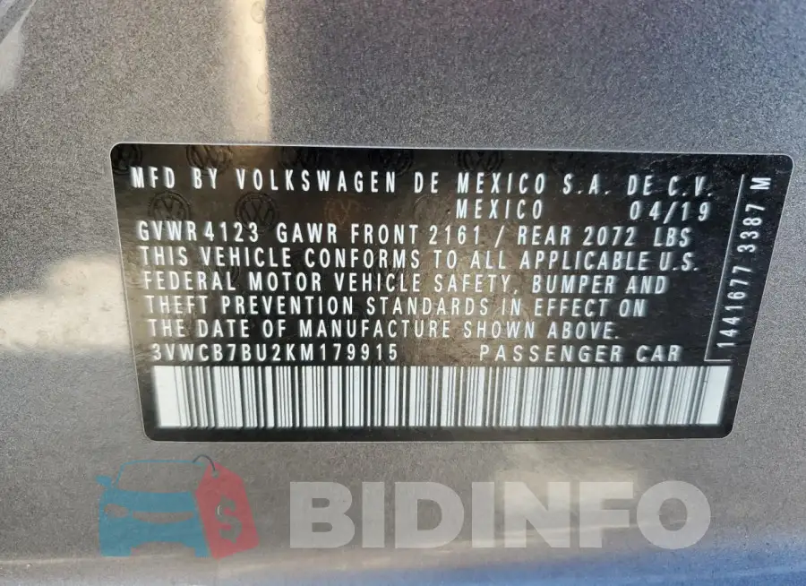3VWCB7BU2KM179915 Photo# 13