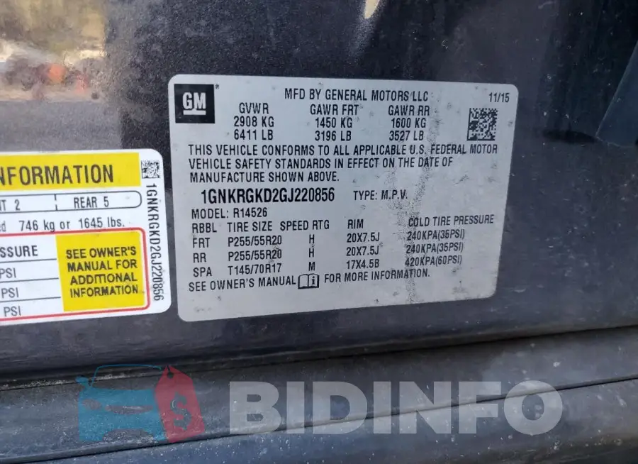 1GNKRGKD2GJ220856 Photo# 12