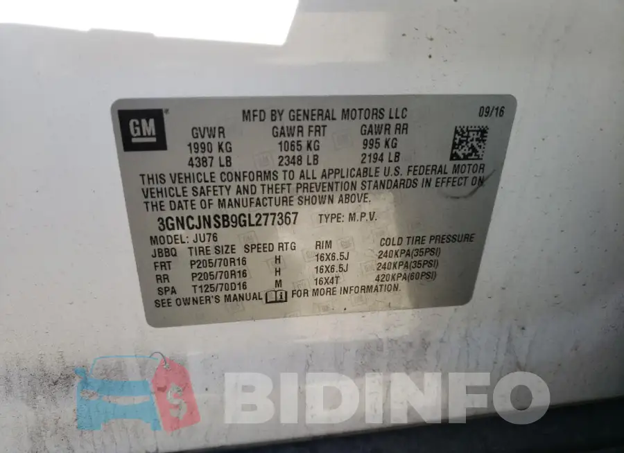 3GNCJNSB9GL277367 Photo# 13