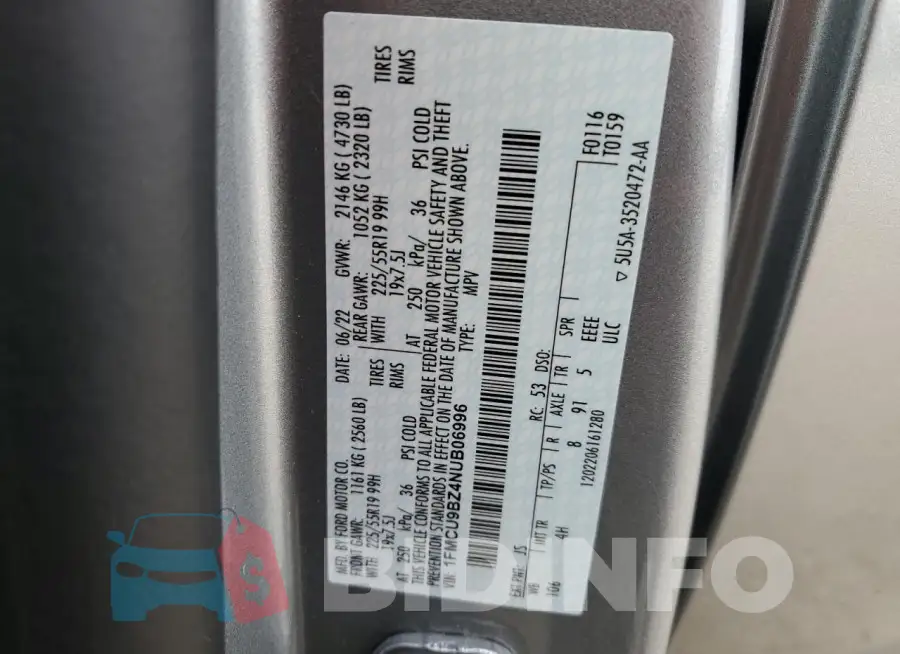 1FMCU9BZ4NUB06996 Photo# 12