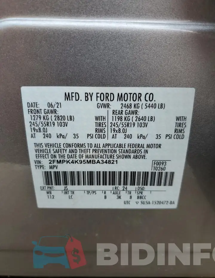 2FMPK4K95MBA34821 Photo# 13