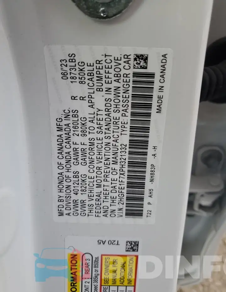 2HGFE1F7XPH321332 Photo# 12