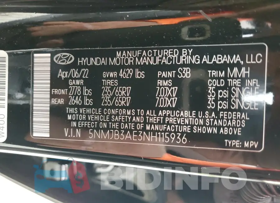 5NMJB3AE3NH115936 Photo# 13