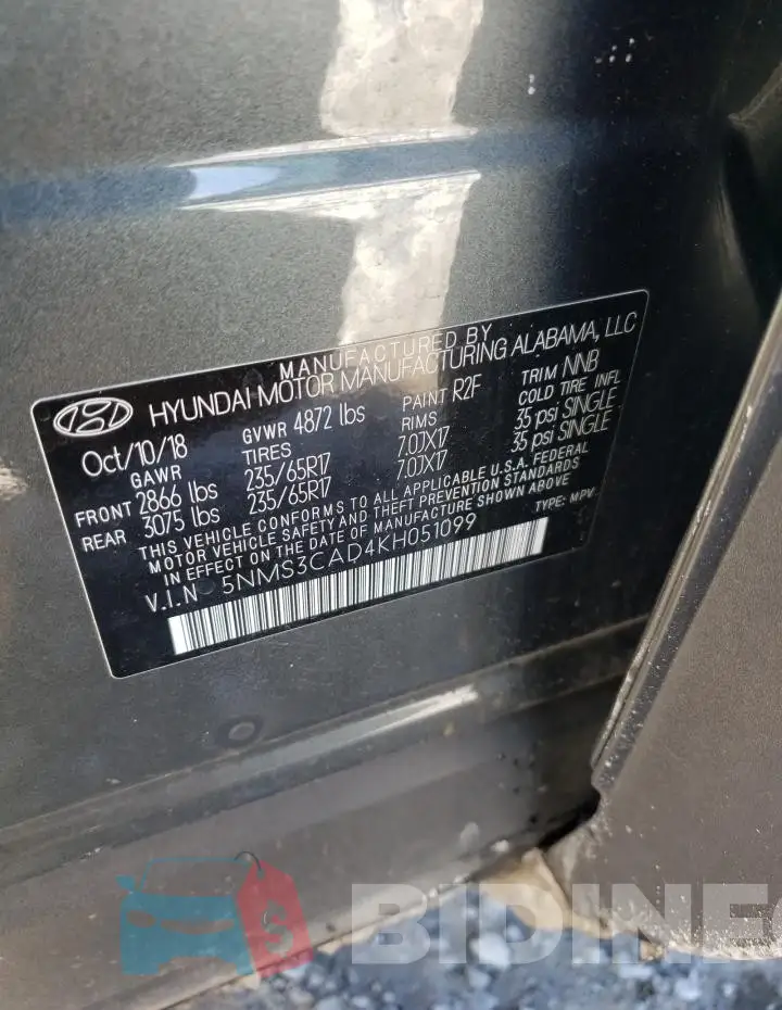 5NMS3CAD4KH051099 Photo# 14