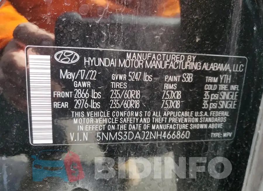 5NMS3DAJ2NH466860 Photo# 12
