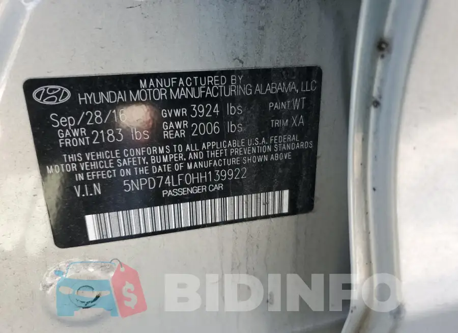 5NPD74LF0HH139922 Photo# 12