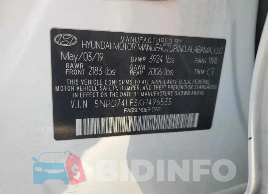 5NPD74LF3KH496535 Photo# 12