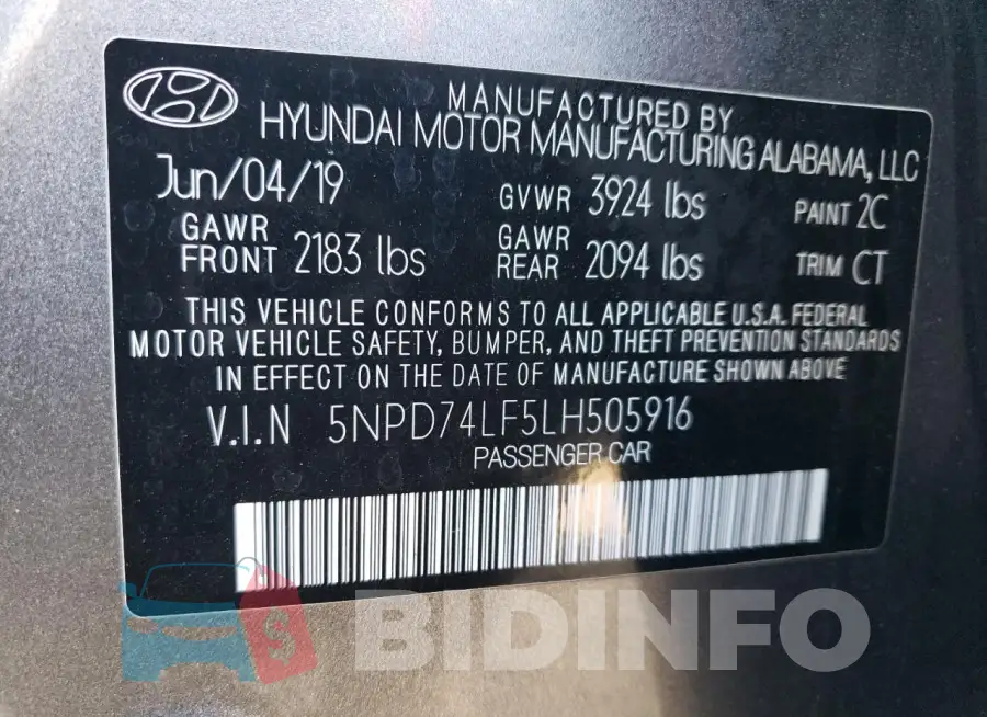 5NPD74LF5LH505916 Photo# 12