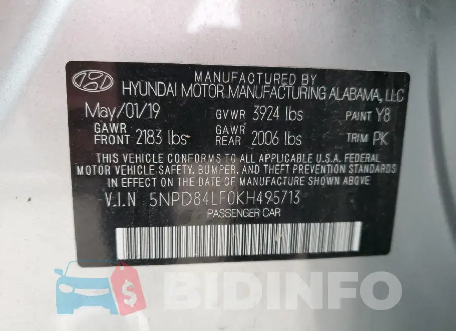 5NPD84LF0KH495713 Photo# 12