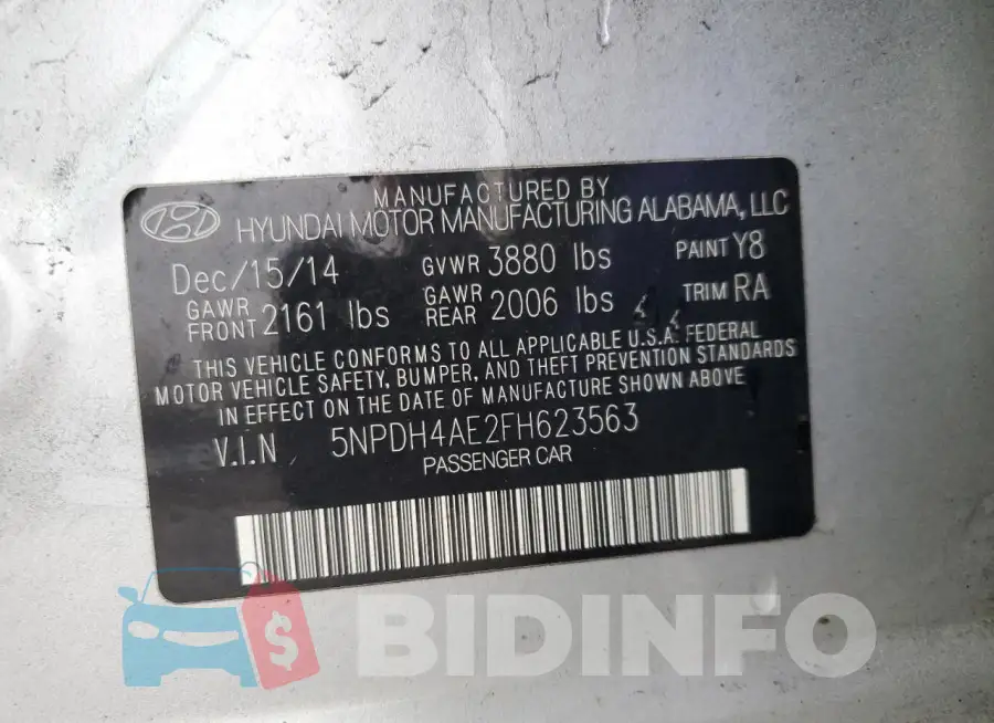 5NPDH4AE2FH623563 Photo# 12