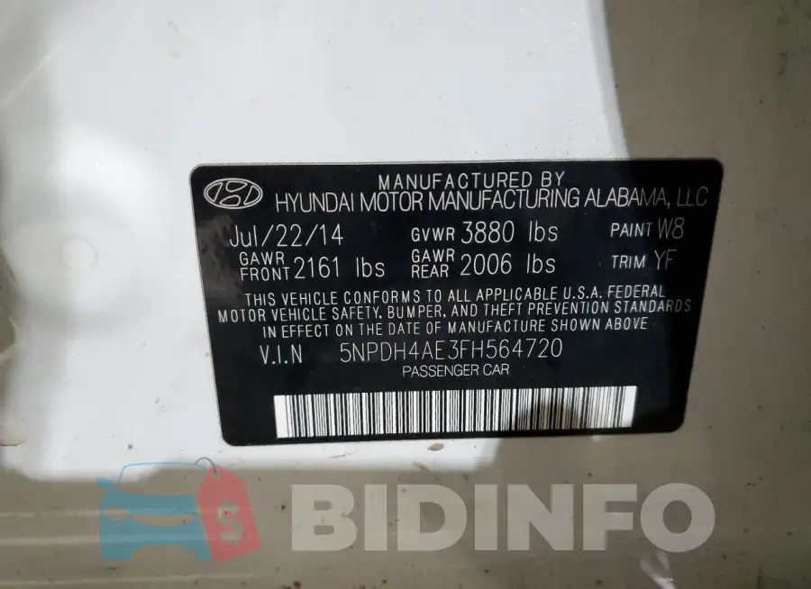 5NPDH4AE3FH564720 Photo# 12