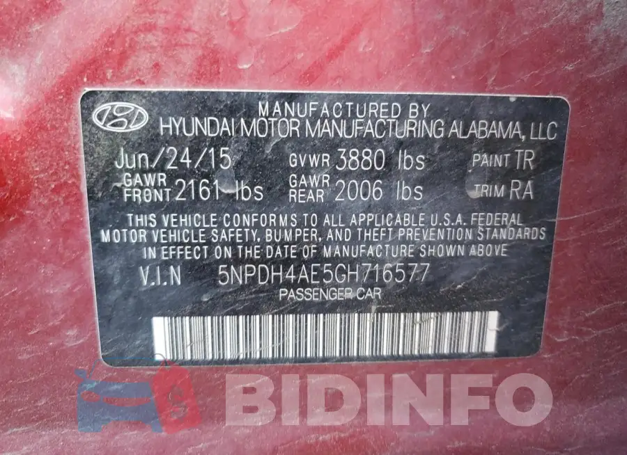 5NPDH4AE5GH716577 Photo# 12