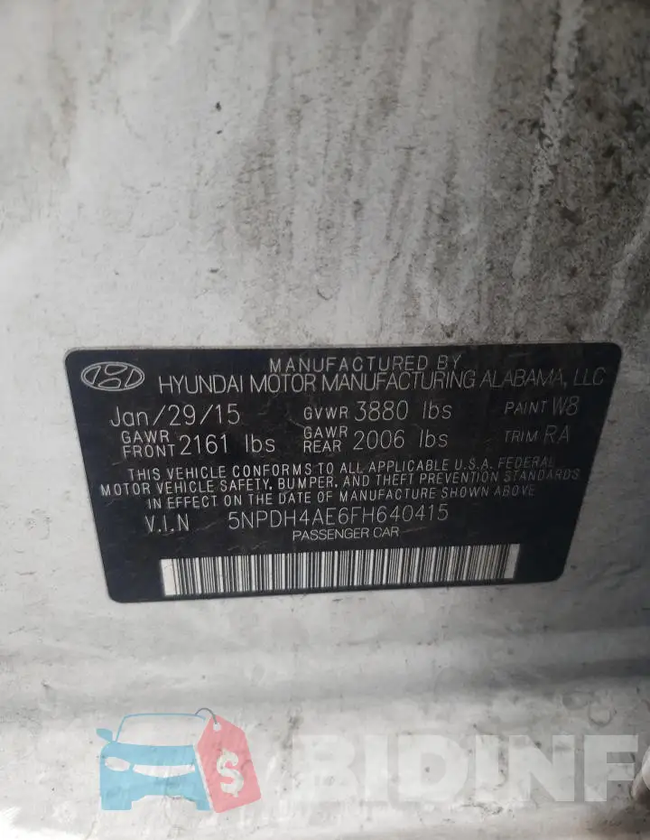 5NPDH4AE6FH640415 Photo# 12