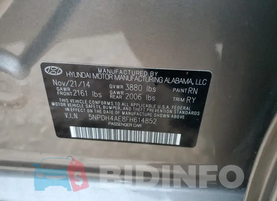 5NPDH4AE8FH614852 Photo# 12