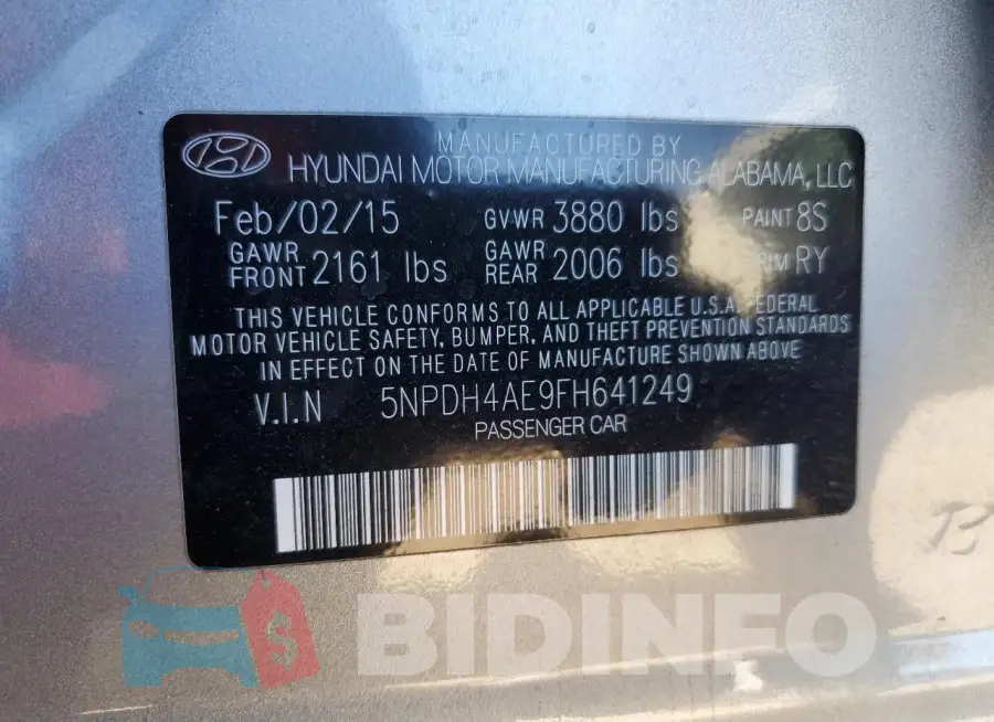5NPDH4AE9FH641249 Photo# 13