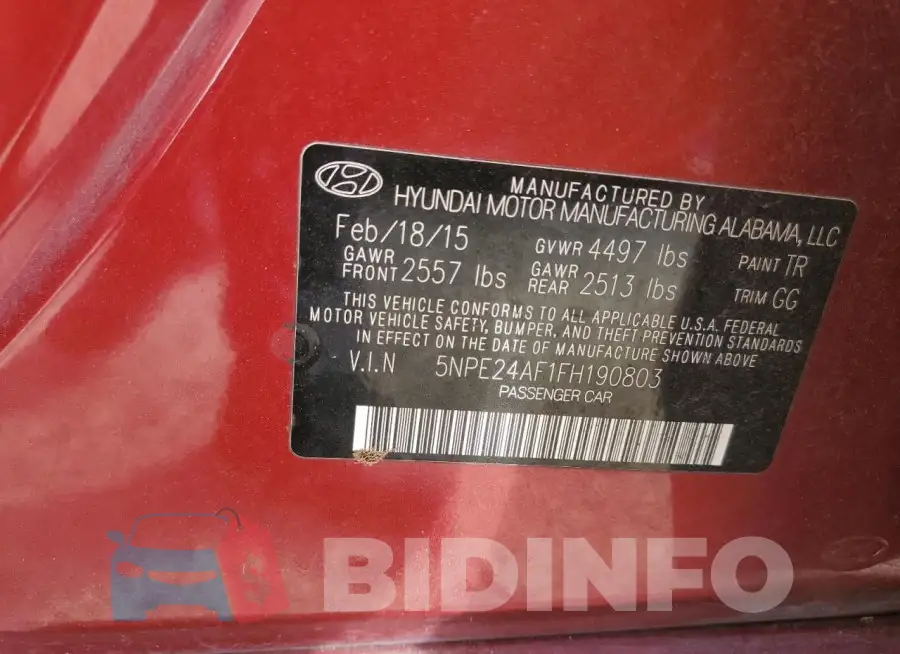 5NPE24AF1FH190803 Photo# 12