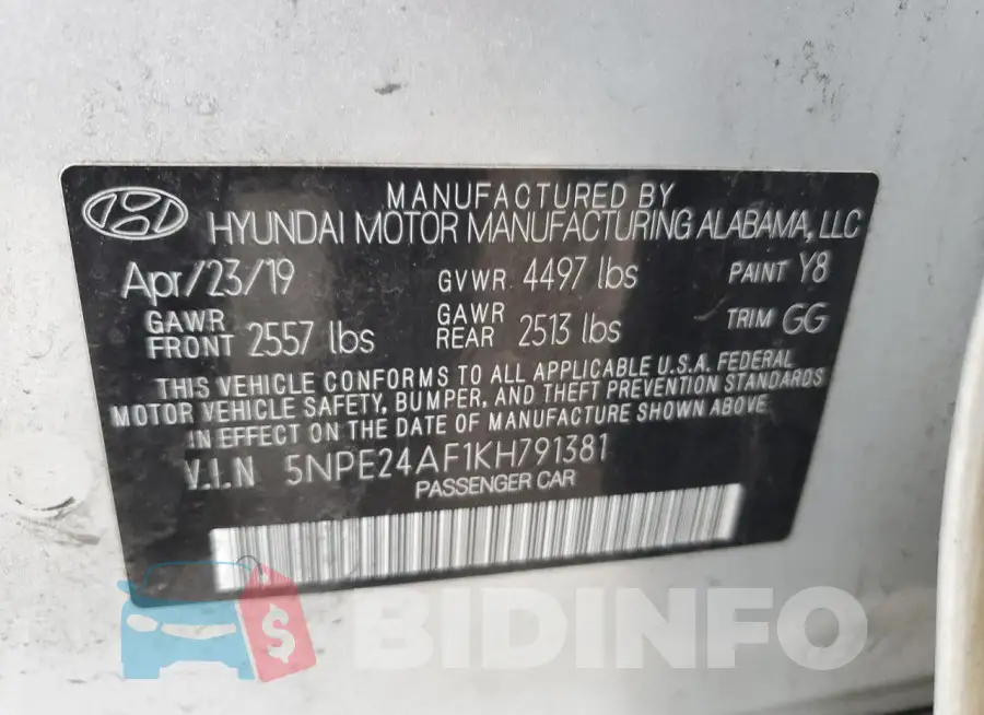 5NPE24AF1KH791381 Photo# 12