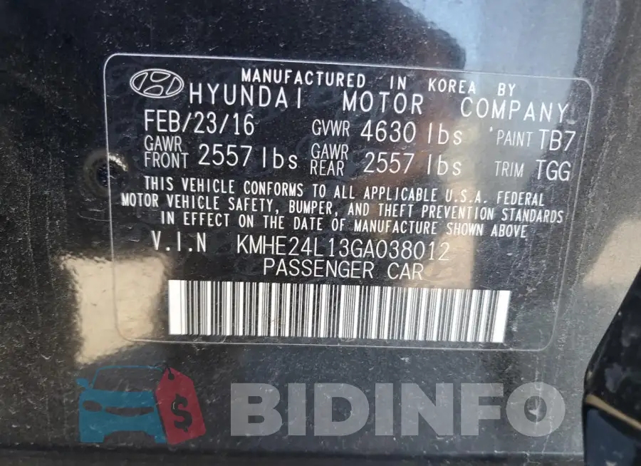 KMHE24L13GA038012 Photo# 12